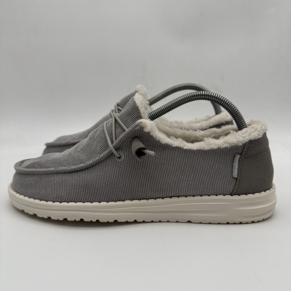 Hey Dude Wendy Corduroy Grey Womens Size 9 Comfort Shoes Faux Fur Lined Slip On